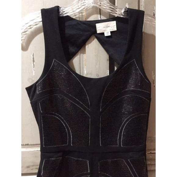 EN CREME Black Sequined Body-Con Dress Exposed Zip Y2K - Picture 3 of 7